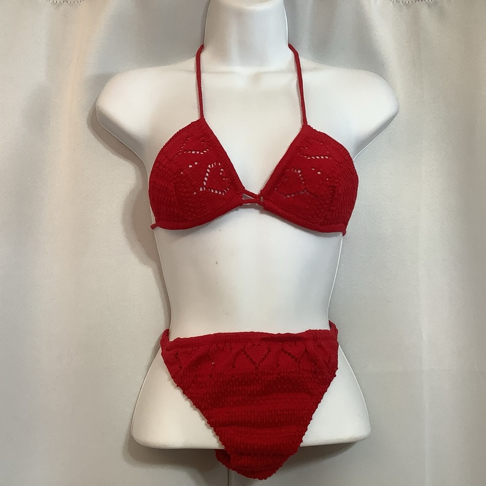 Crochet Bikini Women’s Size Medium Vacation Resort Red